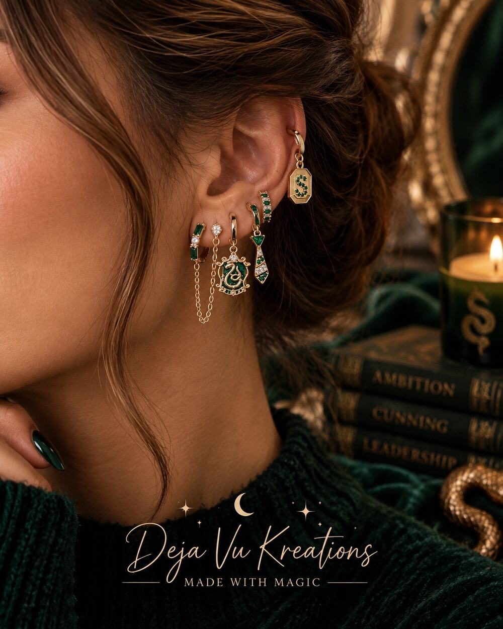 COMING SOON!! Slytherin Harry Potter Earrings Gold Plated Mismatched 5 Piece Set